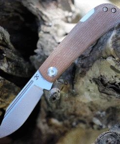 Kansept Knives Kansept Wedge Back Lock T2026B3, 2.45" 154CM Stonewashed Plain Blade, Brown Micarta Handle