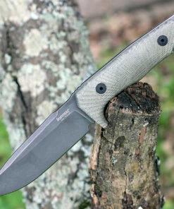 LionSteel T5BCVG, 5.04" Niolox Black Stonewash Blade, Green Canvas Micarta Handle