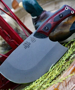 TOPS XXX Dicer DCRX-01, 7" 440C Tumble Finish Plain Blade, Red/Black G-10 Handle