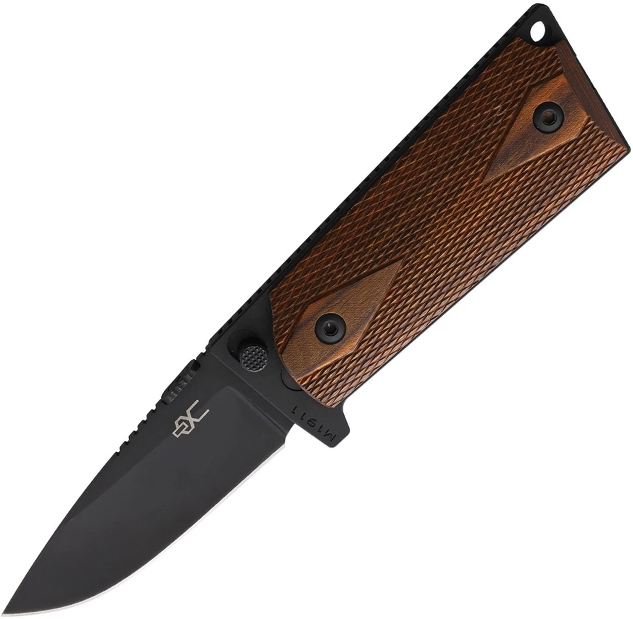Ultimate Equipment M1911 Compact Hammerhead UECKW, 4.2" 440C Black Titanium Plain Blade, Brown Checkered Walnut Handle 1 Ultimate Equipment M1911 Compact Hammerhead UECKW, 4.2" 440C Black Titanium Plain Blade, Brown Checkered Walnut Handle