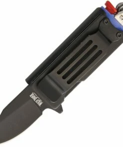 Wild Boar Knife and Lighter Holder 1021, 1.75" Stainless Blade, Black Aluminum Handle (Holds Standard Lighter)
