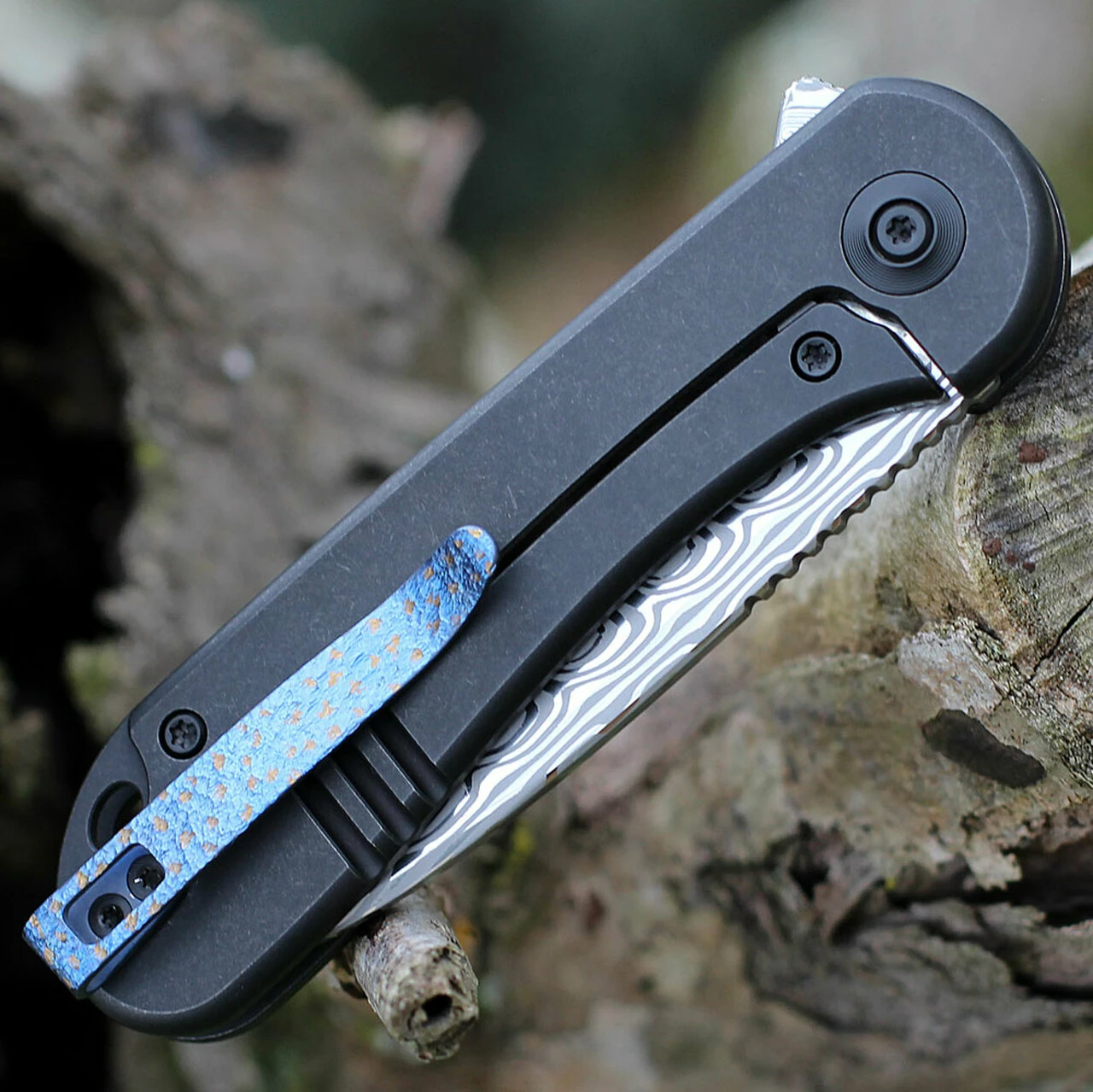 We Knife Co. WE Knife Elementum Frame Lock - Blk Ti (3" Hakkapella Damasteel) WE18062X-DS1 4 We Knife Co. WE Knife Elementum Frame Lock - Blk Ti (3" Hakkapella Damasteel) WE18062X-DS1 - Image 4