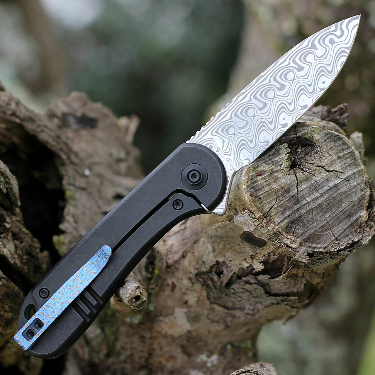 We Knife Co. WE Knife Elementum Frame Lock - Blk Ti (3" Hakkapella Damasteel) WE18062X-DS1 2 We Knife Co. WE Knife Elementum Frame Lock - Blk Ti (3" Hakkapella Damasteel) WE18062X-DS1 - Image 2