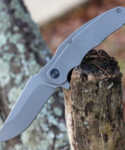 WE Knife Co. Skreech, 2014B, 3.3" Stonewash Drop Point Blade, Gray Ti Handle