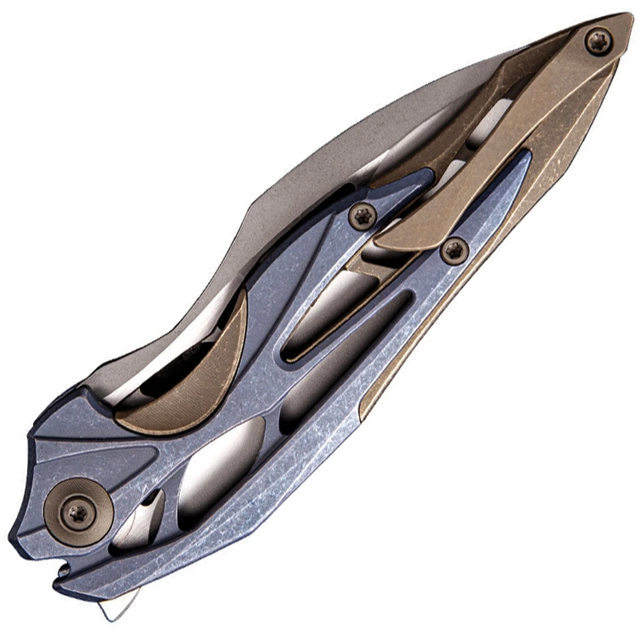 We Knife Co. 906E Arrakis Framelock, 3.5" Bohler M390 Plain Blade, Blue/Brown Titanium Handle 2 We Knife Co. 906E Arrakis Framelock, 3.5" Bohler M390 Plain Blade, Blue/Brown Titanium Handle - Image 2