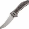WE Knife Co. Synergy 2 Folding Knife 912CF-A, 3.49" M390 Stonewashed Trailing Point Blade, Gray Integral Titanium Handle w/Shred Carbon Fiber Inlays