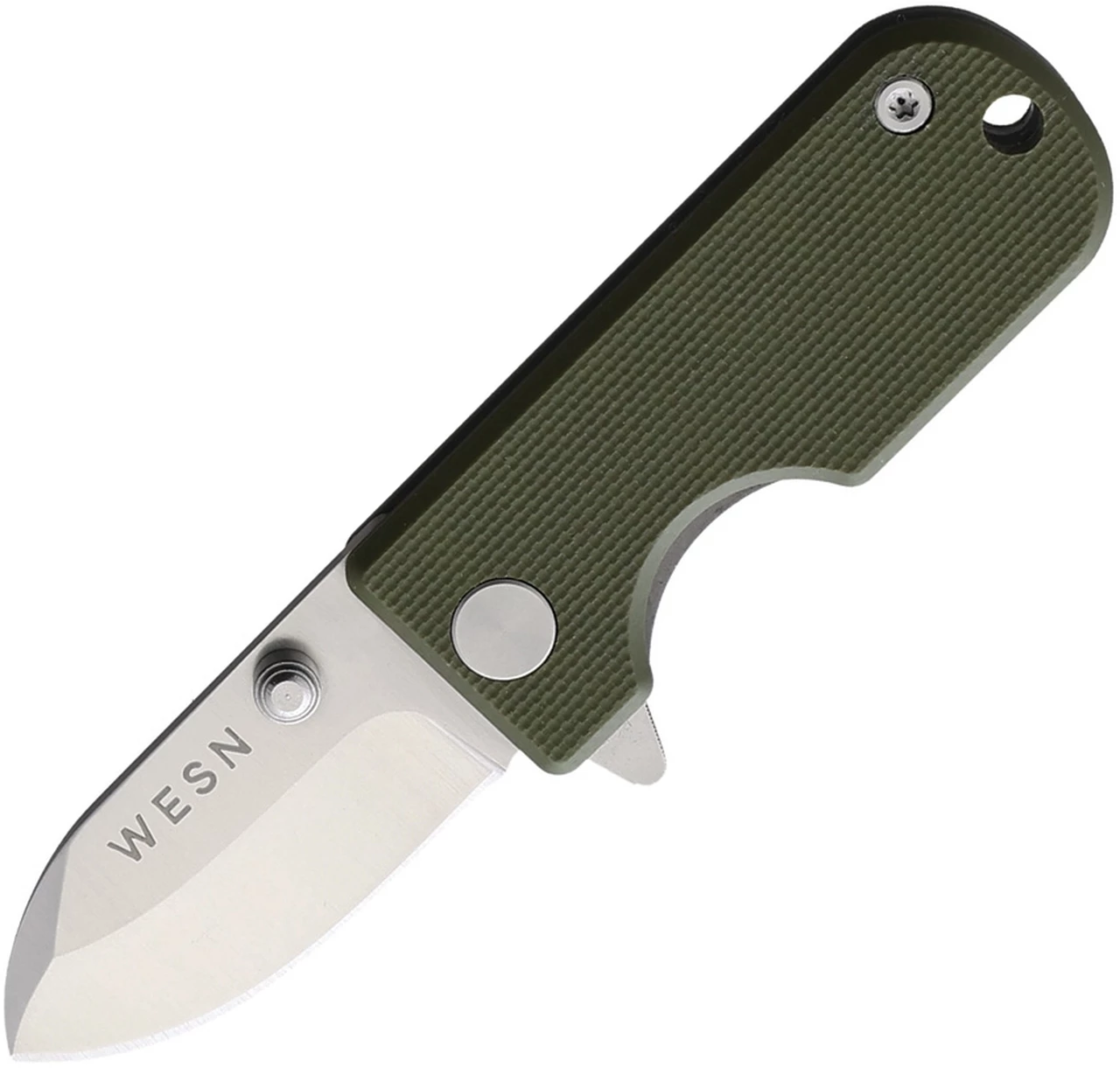 WESN Goods Microblade 2.0 Folding Knife, 1.50" D2 Satin Plain Blade, Green G-10 Handle and Titanium Back Handle 1 WESN Goods Microblade 2.0 Folding Knife, 1.50" D2 Satin Plain Blade, Green G-10 Handle and Titanium Back Handle