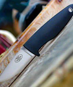 Fallkniven WM1 Fixed Blade Sporting Knife WM1LCOS, 2.75" Lam. CoS Satin Drop Point Plain Blade,Black Thermorun Rubber Handle, Leather Sheath