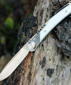 Actilam T3CC White Corian Folder with Clip, 3.25 in. X50CrMoV15N Plain Blade