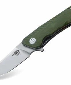 Bestech BTKG10B2 Thron, 3.0" Sandvick 12C27 Stonewash Plain Blade, Green G-10 Handle