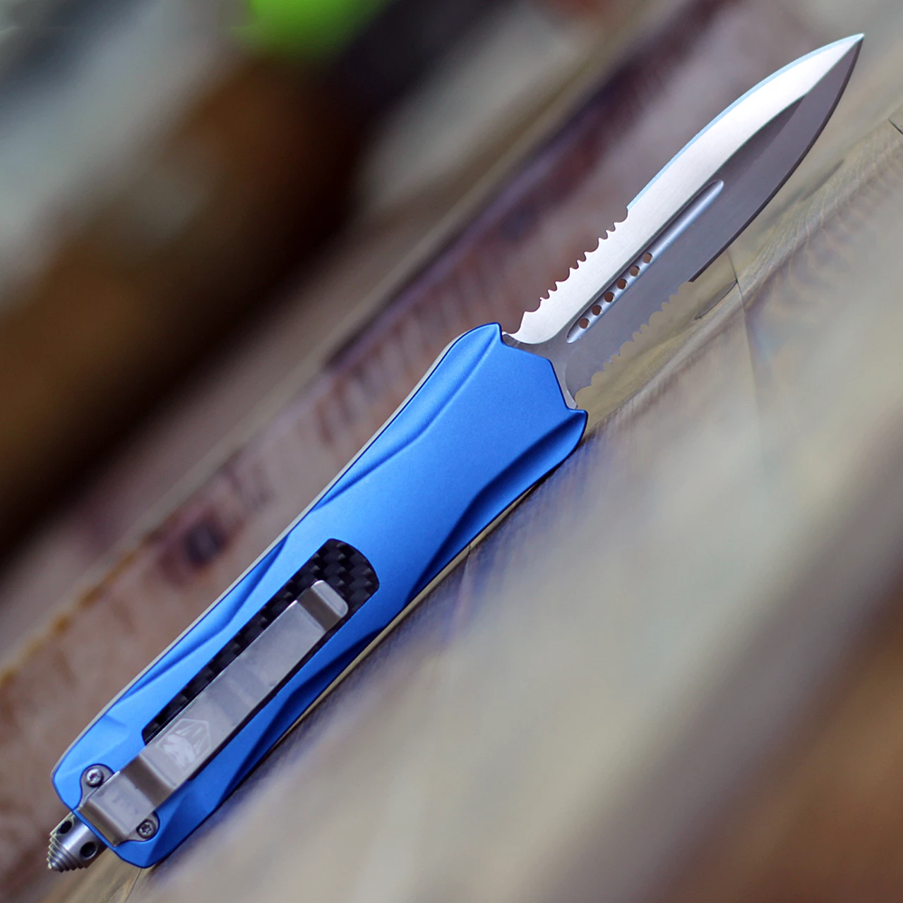 CobraTec Knives BLUKCDAG2SS Blue King Cobra, 4" D2 Steel Dagger Serrated Blade, Anodized Aviation Aluminum Handle 2 CobraTec Knives BLUKCDAG2SS Blue King Cobra, 4" D2 Steel Dagger Serrated Blade, Anodized Aviation Aluminum Handle - Image 2