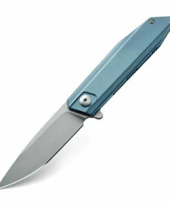 Bestech Shogun BT1701B, 3.54" CPM-S35VN Stonewash Plain Blade, Blue Titanium Handle