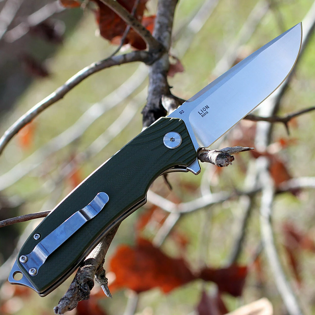 Bestech G01B Lion, 3.5" D2 Plain Blade, OD Green G-10 Handle 2 Bestech G01B Lion, 3.5" D2 Plain Blade, OD Green G-10 Handle - Image 2
