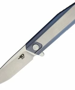 Bestech BT1701C Shogun, 3.54" CPM-S35VN Stonewash Plain Blade, Blue/Silver Titanium Handle