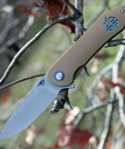 Bestech T1703B Emperor, 3.54" CPM-S35VN Plain Blade, Gold Titanium Handle