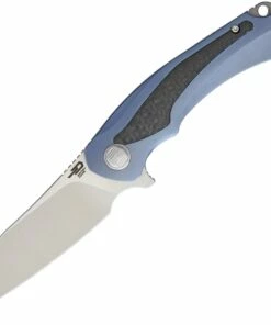 Bestech T1801A Pterodactyl, 3.6" CPM-S35VN Plain Blade, Blue Titanium/Carbon Fiber Handle