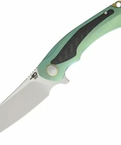 Bestech T1801B Pterodactyl, 3.6" CPM-S35VN Plain Blade, Green Titanium/Carbon Fiber Handle