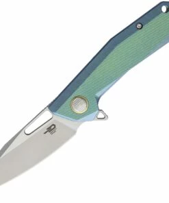 Bestech T1802B Shrapnel, 3.5" CPM-S35VN Plain Blade, Green Titanium Handle