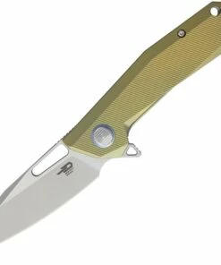 Bestech T1802D Shrapnel, 3.5" CPM-S35VN Plain Blade, Gold Titanium Handle