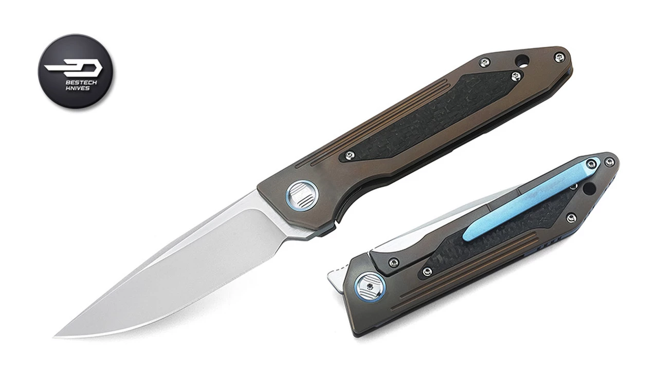 Bestech Knives BT1803D SHINKANZEN, 3.54" S35VN Plain Blade, Bronze Titanium Handle w/Carbon Fiber Inlay 3 Bestech Knives BT1803D SHINKANZEN, 3.54" S35VN Plain Blade, Bronze Titanium Handle w/Carbon Fiber Inlay - Image 3