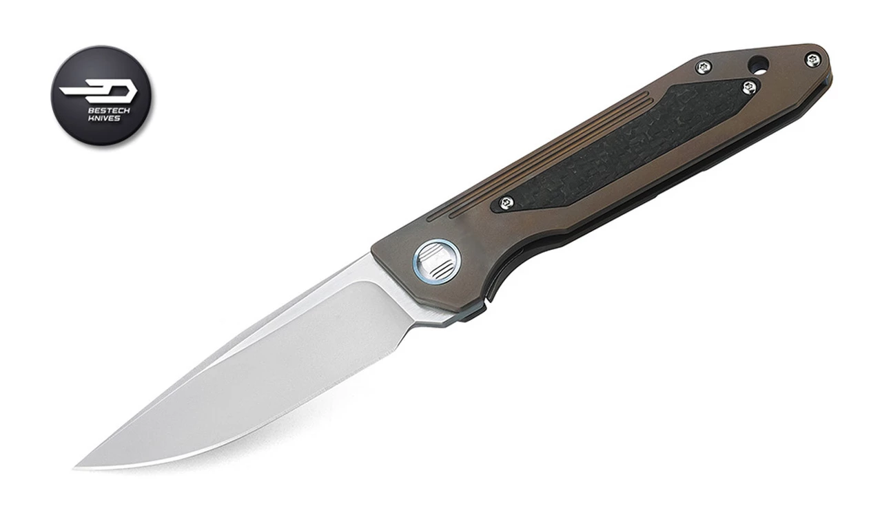 Bestech Knives BT1803D SHINKANZEN, 3.54" S35VN Plain Blade, Bronze Titanium Handle w/Carbon Fiber Inlay 1 Bestech Knives BT1803D SHINKANZEN, 3.54" S35VN Plain Blade, Bronze Titanium Handle w/Carbon Fiber Inlay