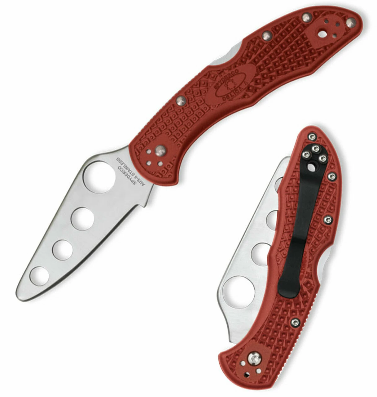 Spyderco Knives Spyderco C11TR Delica 4 Trainer, 2.75" AUS-6 Blunt Edge, Red FRN Handle 1 Spyderco Knives Spyderco C11TR Delica 4 Trainer, 2.75" AUS-6 Blunt Edge, Red FRN Handle