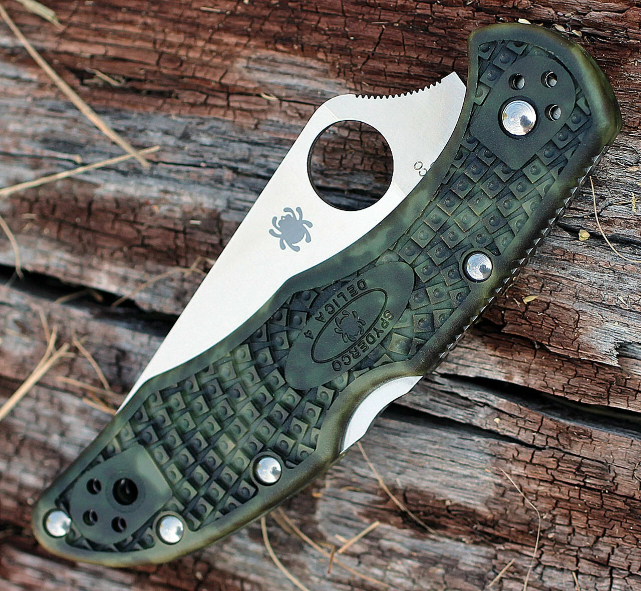 Spyderco Knives Spyderco C11ZFPGR Zome Delica 4, 2.9" Flat Ground Blade, Zome Green FRN Handles 3 Spyderco Knives Spyderco C11ZFPGR Zome Delica 4, 2.9" Flat Ground Blade, Zome Green FRN Handles - Image 3