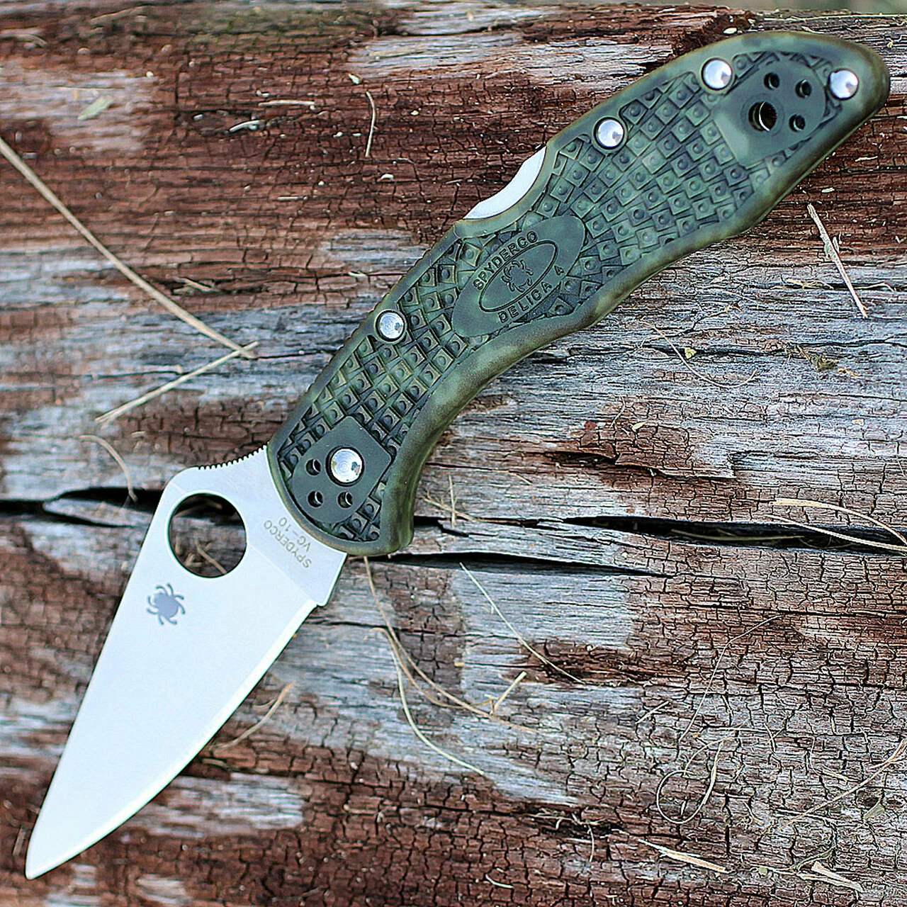 Spyderco Knives Spyderco C11ZFPGR Zome Delica 4, 2.9" Flat Ground Blade, Zome Green FRN Handles 1 Spyderco Knives Spyderco C11ZFPGR Zome Delica 4, 2.9" Flat Ground Blade, Zome Green FRN Handles