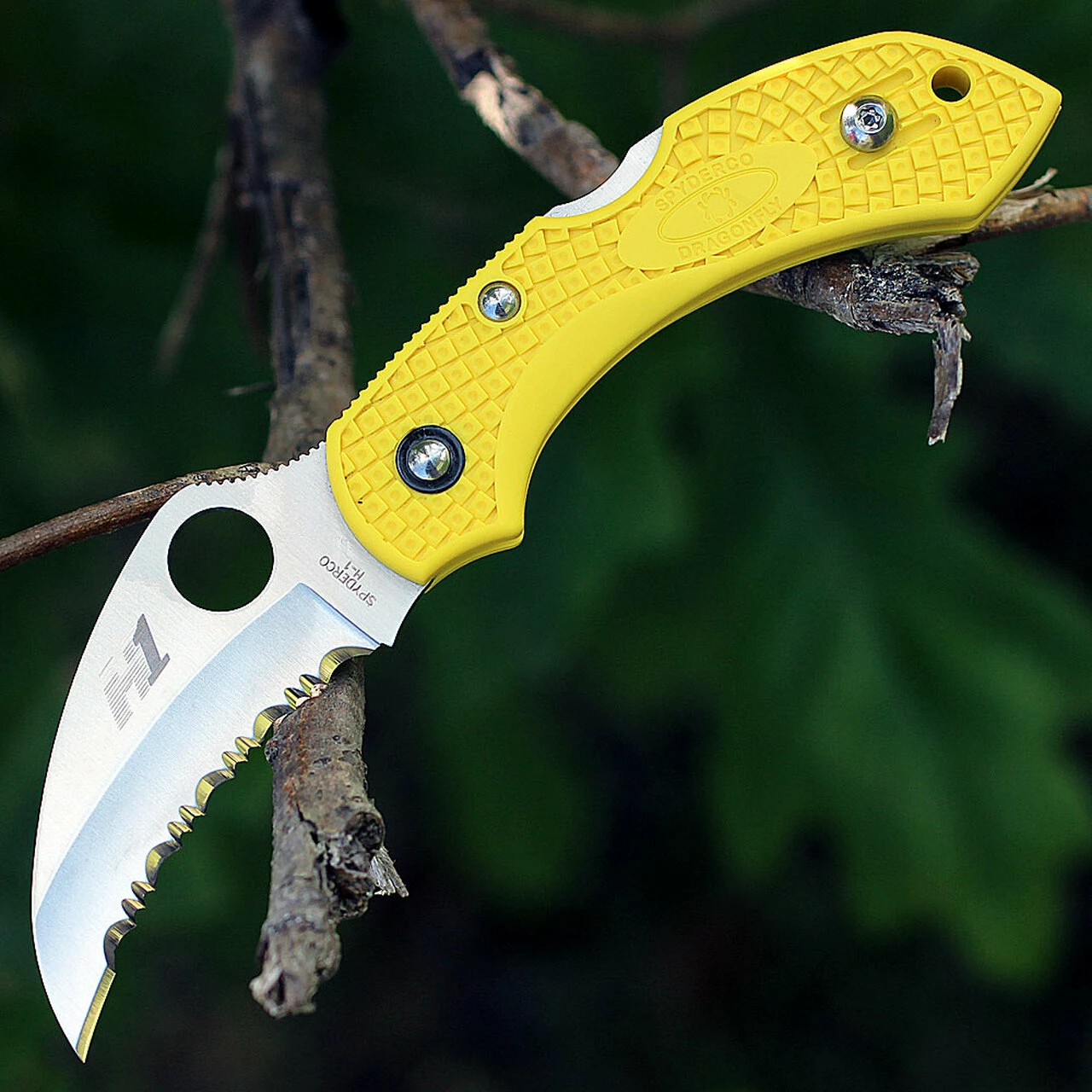 Spyderco Knives Spyderco Dragonfly2 Hawkbill Salt C28SYL2HB, 2.3 in. H-1 Serrated Blade, Yellow FRN Handle 1 Spyderco Knives Spyderco Dragonfly2 Hawkbill Salt C28SYL2HB, 2.3 in. H-1 Serrated Blade, Yellow FRN Handle