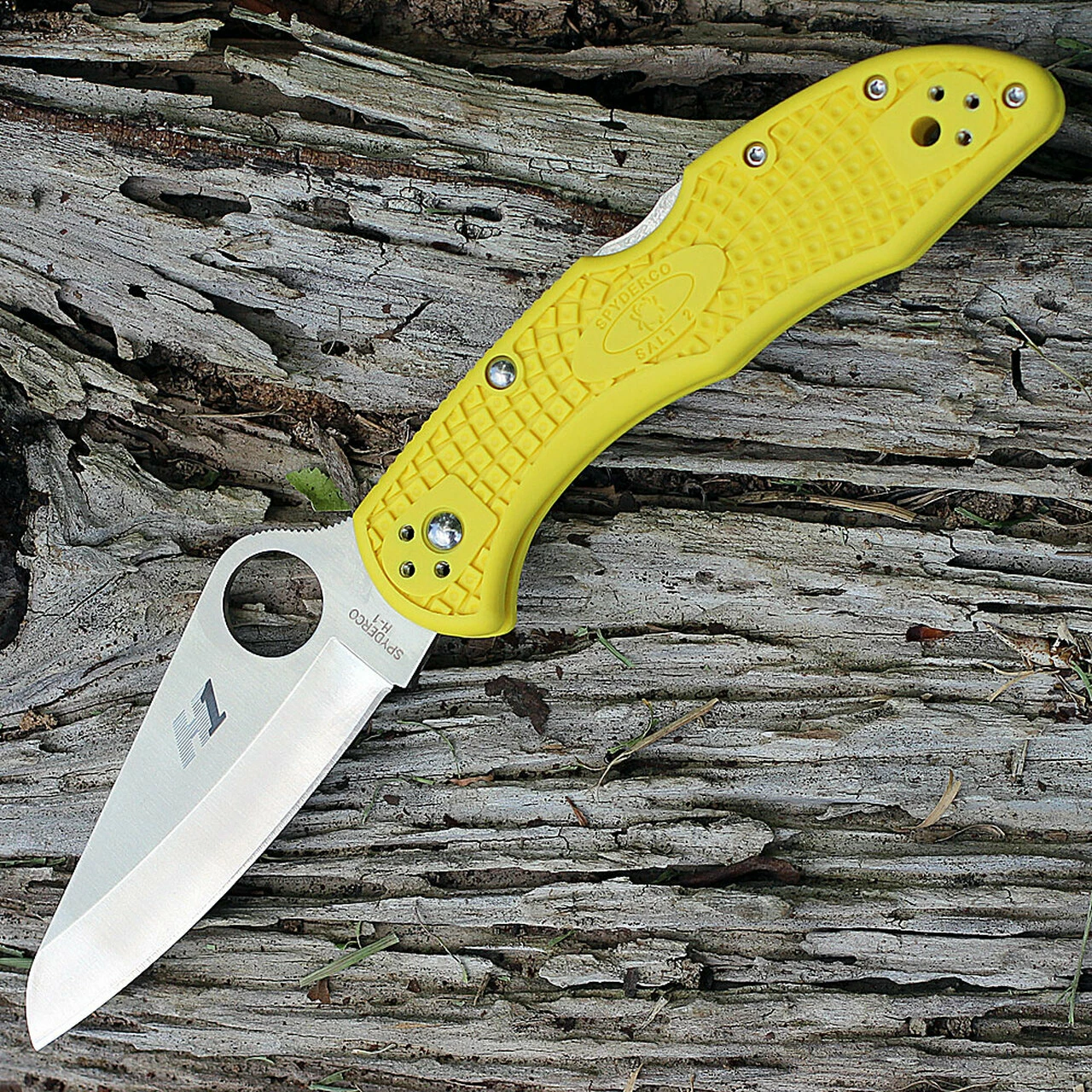 Spyderco Knives Spyderco C88PYL2 SALT 2, 3.0" H1 Plain Blade, Yellow FRN Handle 1 Spyderco Knives Spyderco C88PYL2 SALT 2, 3.0" H1 Plain Blade, Yellow FRN Handle
