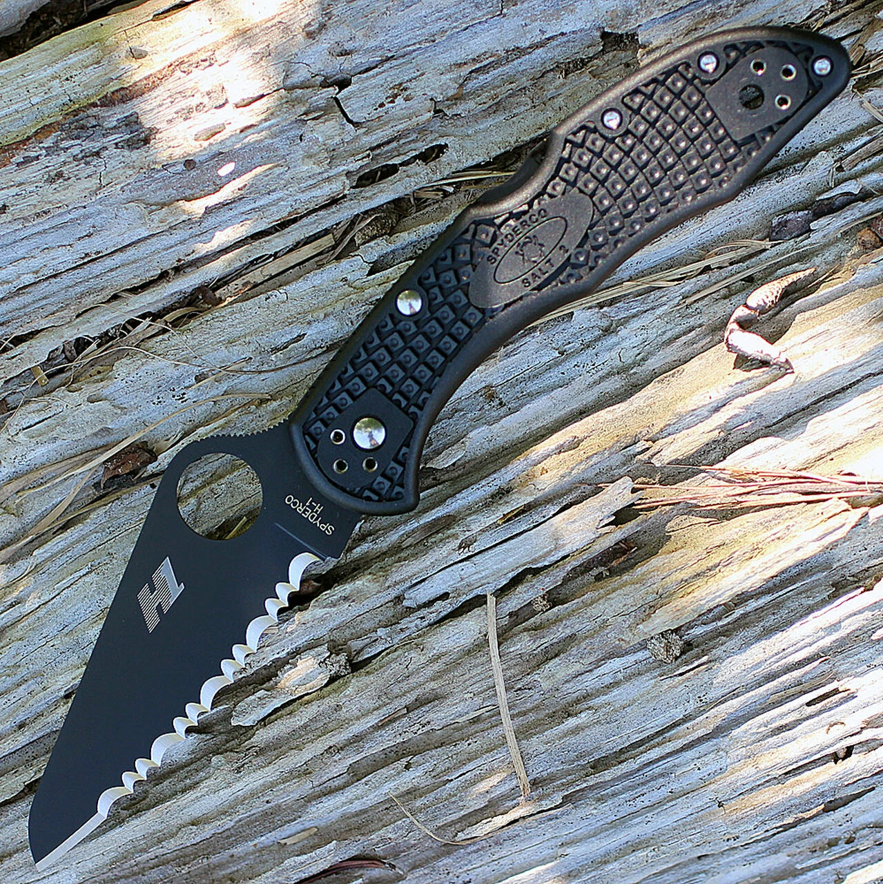 Spyderco Knives Spyderco Salt 2 All Black Lightweight C88SBBK2, 3.0" H-1 Black Serrated Blade, FRN Handle 1 Spyderco Knives Spyderco Salt 2 All Black Lightweight C88SBBK2, 3.0" H-1 Black Serrated Blade, FRN Handle