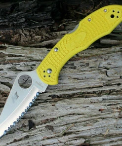Spyderco Knives Spyderco C88SYL2 SALT 2, 3.0" H1 Serrated Blade, Yellow FRN Handle
