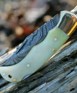 Damascus Blade Knife Damascus 1110 Lockback, 3" Damascus Plain Blade, Camel Bone Handle -Buck Knives Sales dm1110.2 81860.1566585958