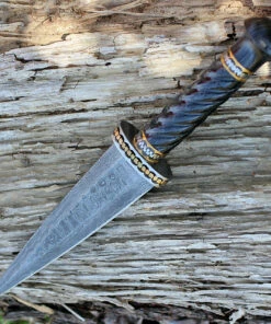 Damascus Blade Knife Damascus 1113 Dirk, 7" Damascus Plain Blade, Black Pakkawood Handle