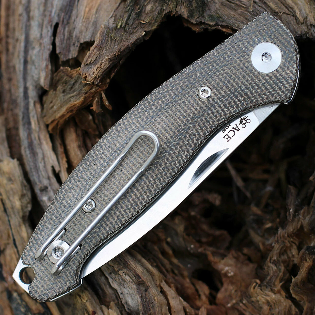 GiantMouse ACE Farley Slipjoint - Green Canvas Micarta (2.8" M390 Satin) 4 GiantMouse ACE Farley Slipjoint - Green Canvas Micarta (2.8" M390 Satin) - Image 4