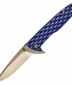 Gerber 30-001354 One-Flip, 3.2 in 5Cr15MoV Champagne Plain Blade, Blue Aluminum Handle