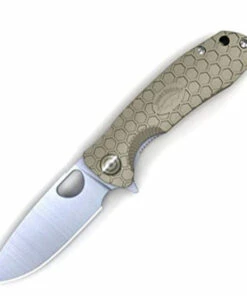 Honey Badger Knives Large Flipper HB1002, 3.63" 8Cr13MoV Satin Drop Point Plain Blade, Tan FRN Handle