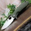 Honey Badger Knives Large Flipper HB1003, 3.63" 8Cr13MoV Satin Drop Point Plain Blade, Green FRN Handle