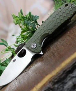 Honey Badger Knives Large Flipper HB1003, 3.63" 8Cr13MoV Satin Drop Point Plain Blade, Green FRN Handle