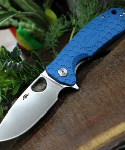 Honey Badger Knives Large Flipper HB1004, 3.63" 8Cr13MoV Satin Drop Point Plain Blade, Blue FRN Handle