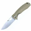 Honey Badger Knives Large D2 Flipper HB1009, 3.63" D2 Satin Drop Point Plain Blade, Tan FRN Handle w/ Red Back Spacer