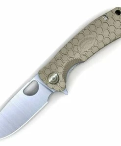 Honey Badger Knives Medium Flipper HB1012, 3.19" 8Cr13MoV Satin Drop Point Plain Blade, Tan FRN Handle