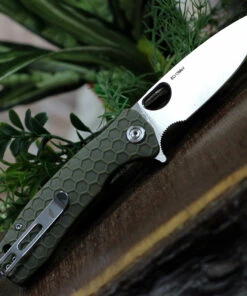 Honey Badger Knives Medium Flipper HB1013, 3.19" 8Cr13MoV Satin Drop Point Plain Blade, Green FRN Handle -Buck Knives Sales hb1013 20179.1616614127