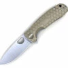 Honey Badger Knives Medium D2 Flipper HB1015, 3.19" D2 Satin Drop Point Plain Blade, Tan FRN Handle