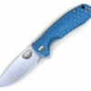 Honey Badger Knives Medium Flipper HB1017, 3.19" 8Cr13MoV Satin Drop Point Plain Blade, Blue FRN Handle