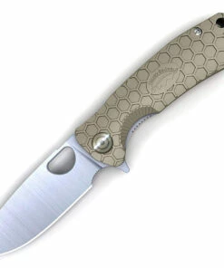 Honey Badger Knives Small Flipper HB1022, 2.81" 8Cr13MoV Satin Drop Point Plain Blade, Tan FRN Handle
