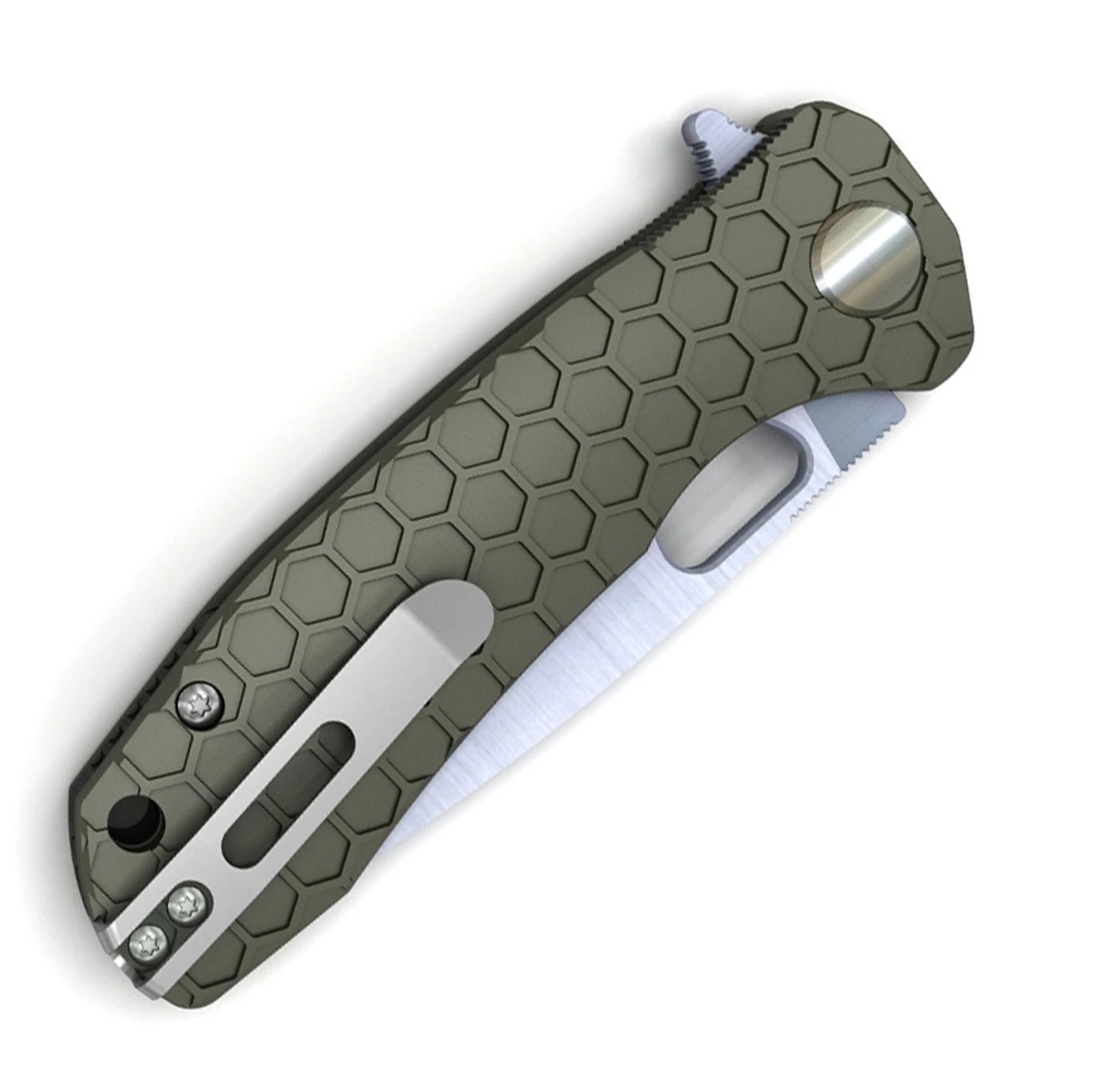 Honey Badger Knives Small Flipper HB1023, 2.81" 8Cr13MoV Satin Drop Point Plain Blade, Green FRN Handle 2 Honey Badger Knives Small Flipper HB1023, 2.81" 8Cr13MoV Satin Drop Point Plain Blade, Green FRN Handle - Image 2