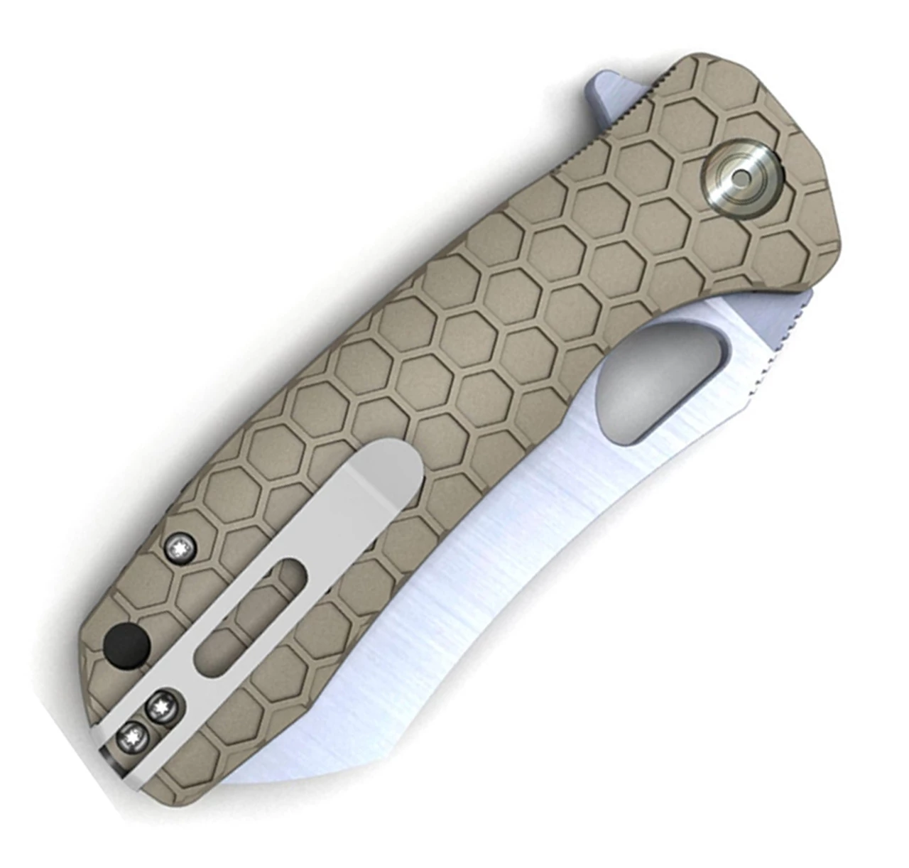 Honey Badger Knives Large Warncleaver Flipper HB1032, 3.63" 8Cr13MoV Satin Warncleaver Plain Blade, Tan FRN Handle 2 Honey Badger Knives Large Warncleaver Flipper HB1032, 3.63" 8Cr13MoV Satin Warncleaver Plain Blade, Tan FRN Handle - Image 2
