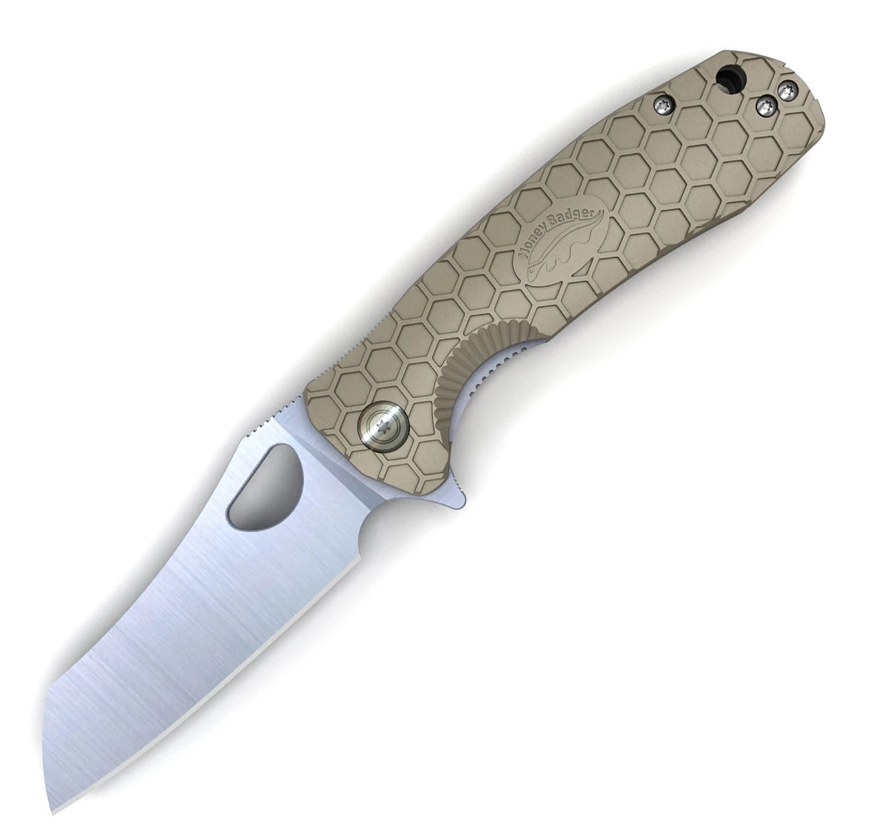 Honey Badger Knives Large Warncleaver Flipper HB1032, 3.63" 8Cr13MoV Satin Warncleaver Plain Blade, Tan FRN Handle 1 Honey Badger Knives Large Warncleaver Flipper HB1032, 3.63" 8Cr13MoV Satin Warncleaver Plain Blade, Tan FRN Handle