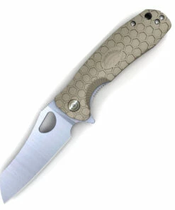 Honey Badger Knives Medium Warncleaver Flipper HB1039, 3.19" 8Cr13MoV Satin Warncleaver Plain Blade, Tan FRN Handle